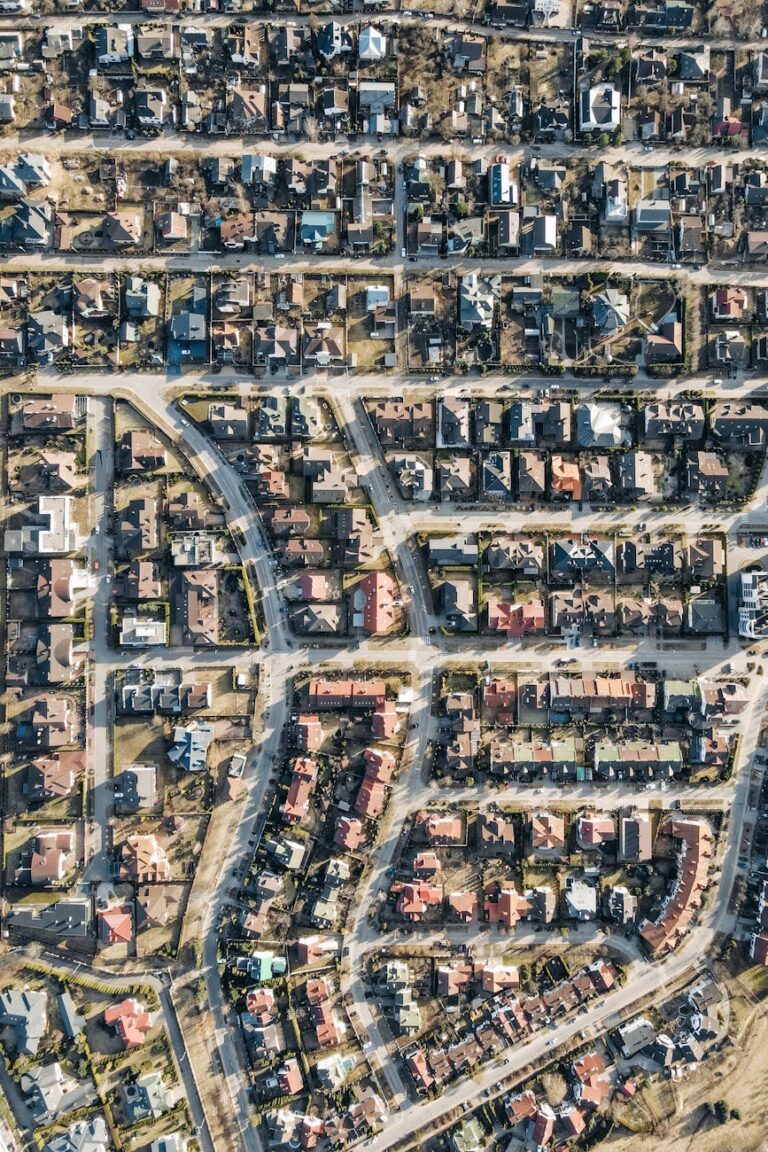 aerial view of houses in a residential area